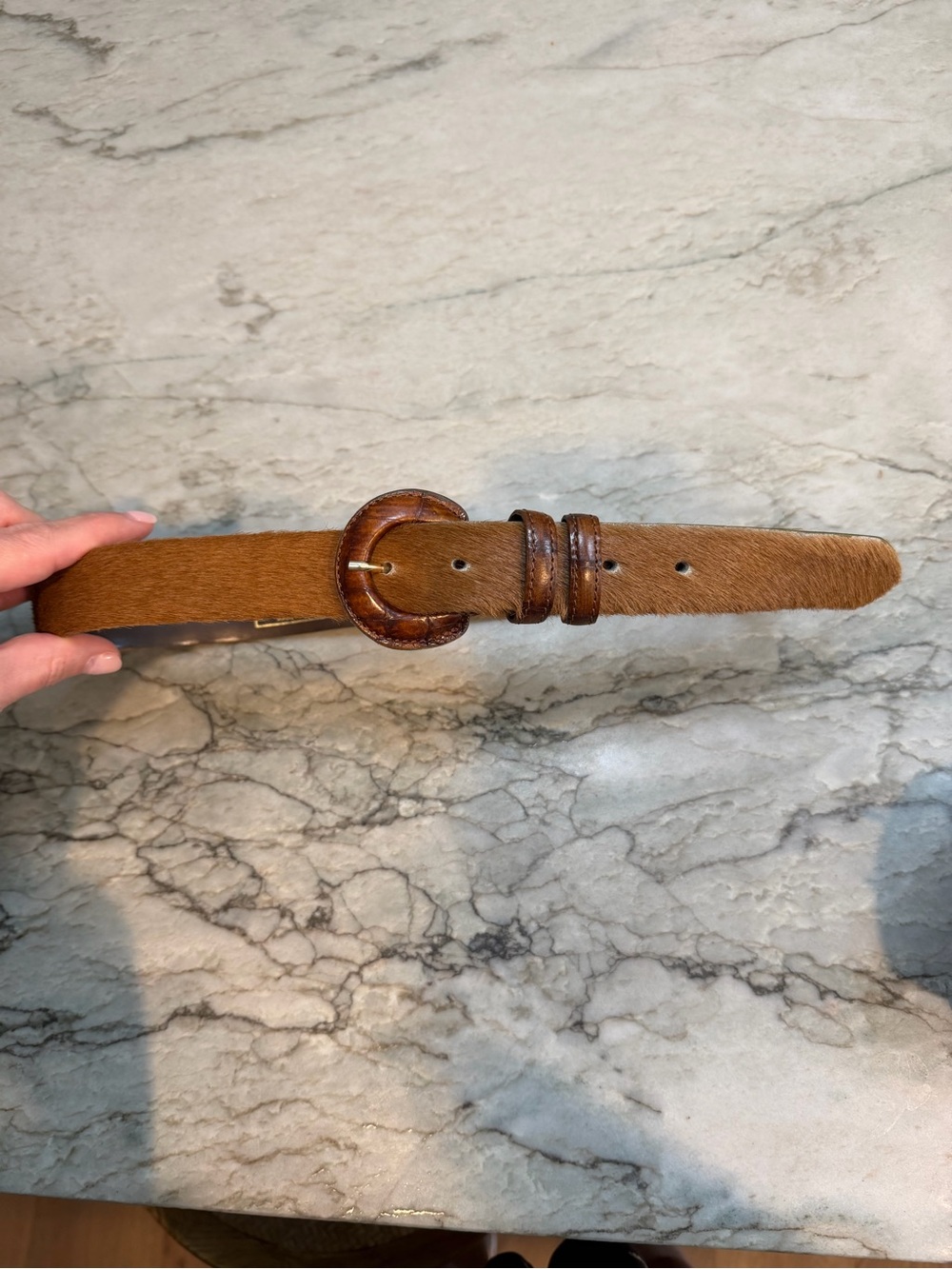 Vintage TAROX Italy Brown Calf Hair Genuine Leather Belt Size M 30-32